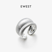 EWEST 素银拉丝双层戒指原创新款 尾戒高级女小众食指戒设计感指环
