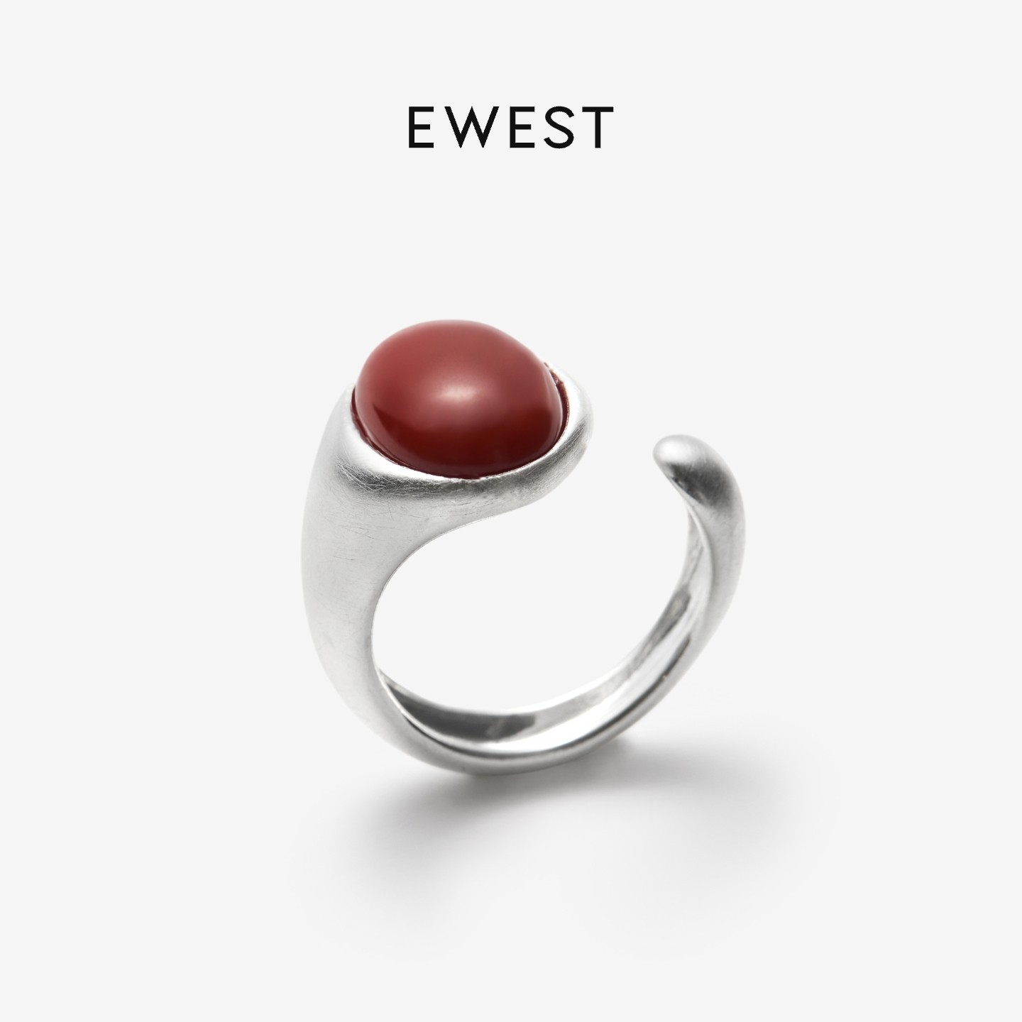 EWEST 南红玛瑙戒指女尾戒小众设计食指中指戒轻奢本命年指环手饰