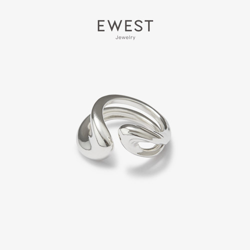 EWEST 小众双层设计感纯银戒指女素面开口尾戒小指戒食指戒中指戒