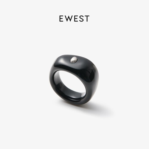 EWEST 新款黑玛瑙戒指女东陵玉简约设计尾戒高级感小指中指食指戒