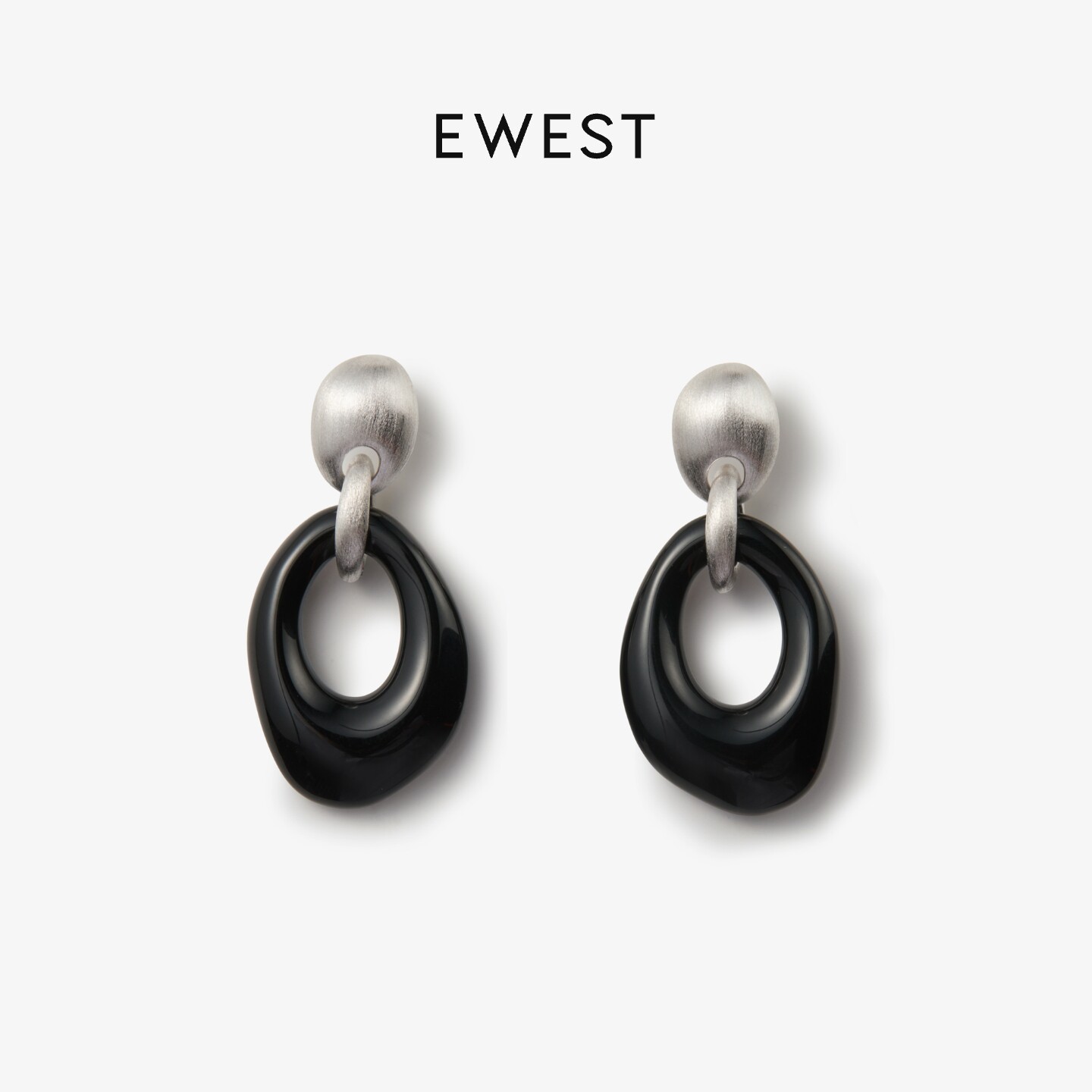 EWEST 新品黑玛瑙耳坠女高级感百搭耳钉小巧轻奢原创简约耳圈耳坠