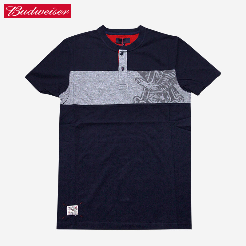 Budweiser百威男裝歐美潮牌夏季純棉圓領寬松休閑打底拼接短袖T恤在類目 男裝, T恤中 - 來自Buy2taobao.com提供專業的淘寶代購服務