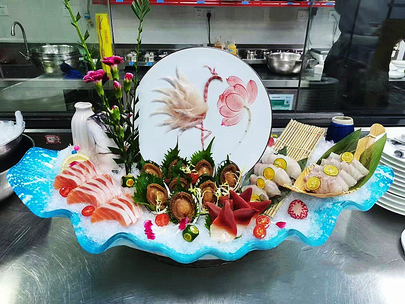 日式高端玻璃刺身盘海鲜姿造拼盘龙虾盘三文鱼生吃盘自助餐具盘子