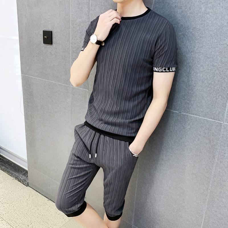 男装2019新款夏裤七分裤休闲套装男士短裤帅气薄款百搭韩版145.60元包邮