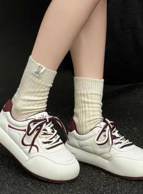 时代印象牛皮拼色运动鞋2025秋新款25586软底低跟双鞋带女休闲鞋