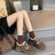 老牌子软皮带扣高帮鞋 825057厚底中跟系带加绒毛口矮靴 2025冬新款
