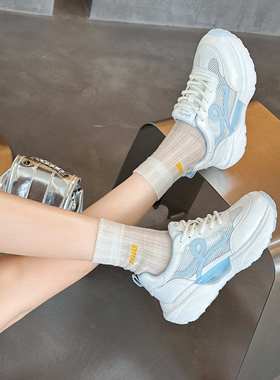 时代印象真皮网面老爹鞋女2025春夏新25263软中跟轻便系带休闲鞋