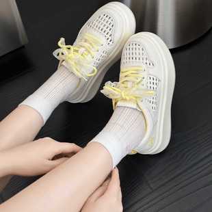 老牌子防滑软厚底女鞋2025夏新款25272软皮编织洞洞鞋低跟休闲鞋