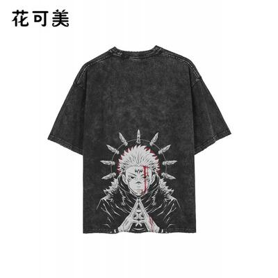 JujutsuKaisen五条悟咒术回战GojoSatoru纯棉夏季复古水洗黑T恤