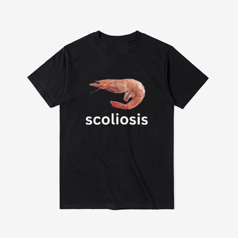 欧美潮牌Scoliosis有趣的虾短袖T恤男女纯棉宽松百搭短袖T恤
