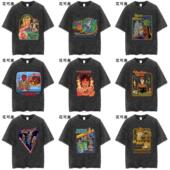 Satan召唤羊头恶魔仪式 撒旦水洗做旧t恤男美式 复古黑暗系丧系短袖