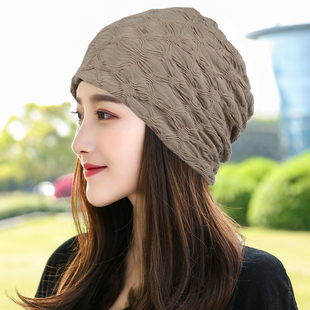 女士春秋帽子薄款套头帽韩版宽松堆堆帽复古头巾帽包头帽百搭睡帽