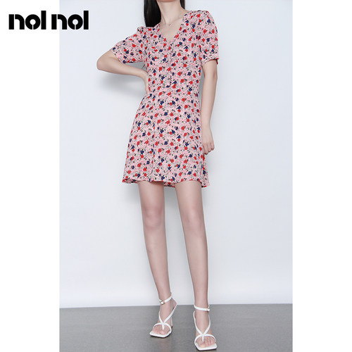 NOLNOL法式复古小众桔梗连衣裙