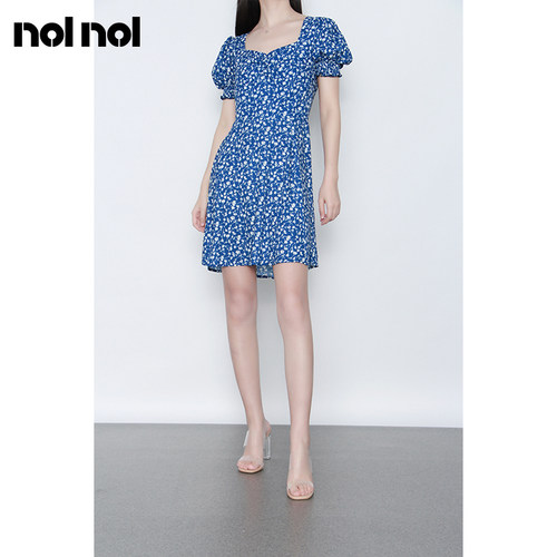 nolnol蓝色小个子风碎花连衣裙