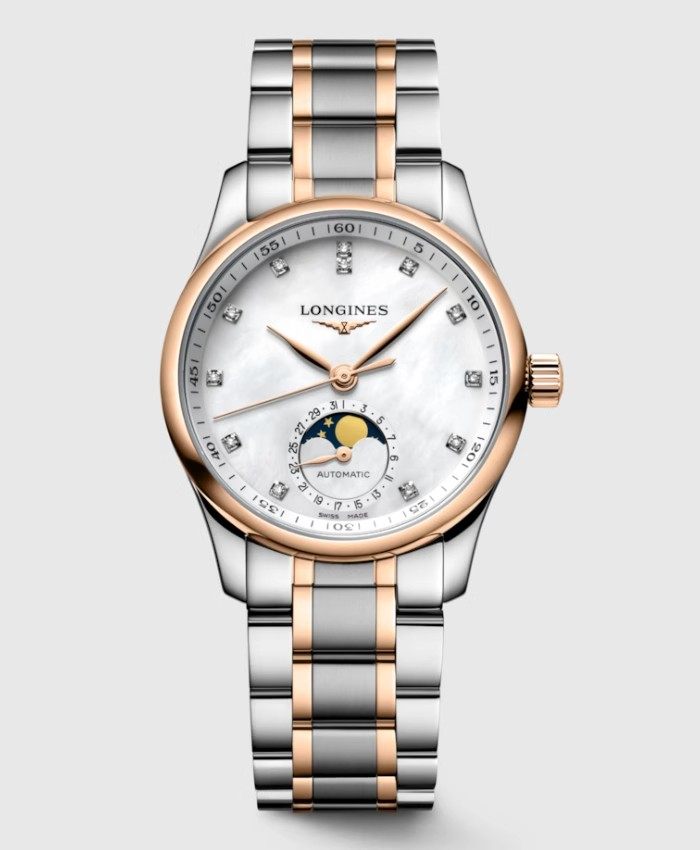 浪琴Longines瑞士名匠镶钻日历月相钢带机械女手表L2.409.5.89.7