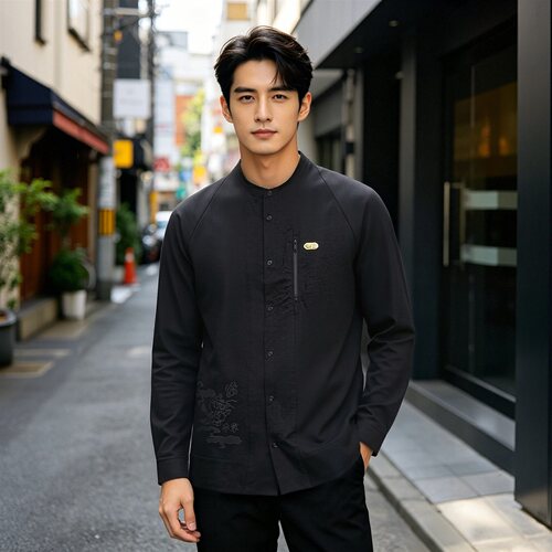 李宁男子圆领宽松休闲衬衫