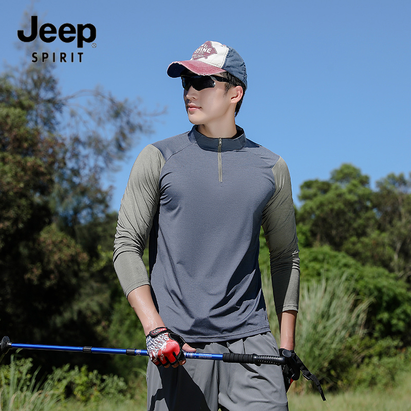 吉普冰丝t恤男款长袖春夏薄款