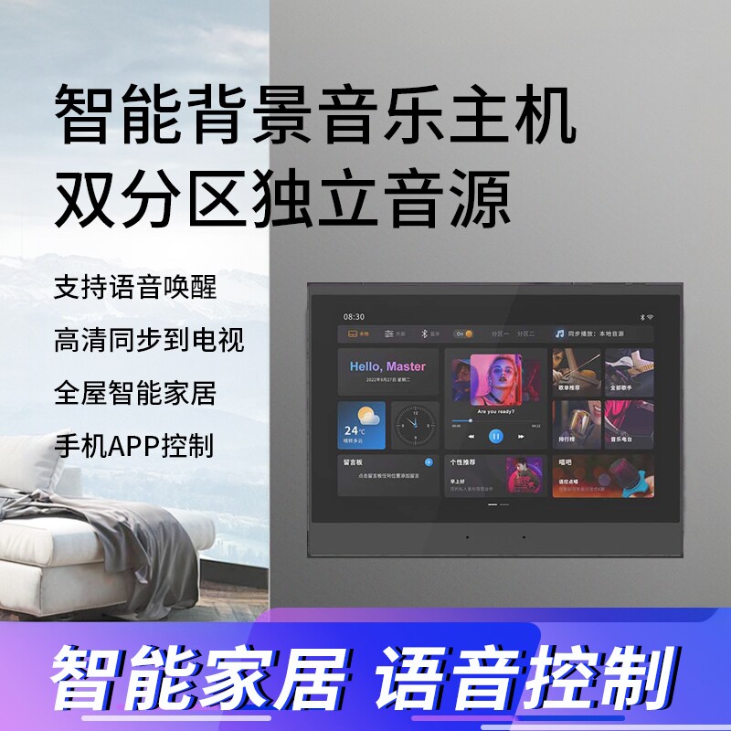 B9智能背景音乐主机双分区独立音源AI语音控制全屋智能家居高清屏