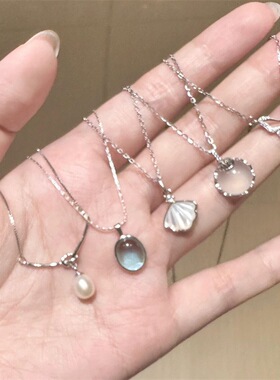 日常百搭S925纯银海蓝宝蝴蝶项链女不掉色小众高级感轻奢随机