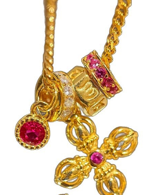 轻奢复古新中式十字金刚杵红钻跑环顷链小众高级感国风精致锁骨链