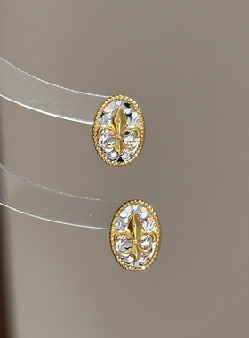 Vintage中古碎冰冰莺尾花耳钉项链围镶满钻罗盘精工国风