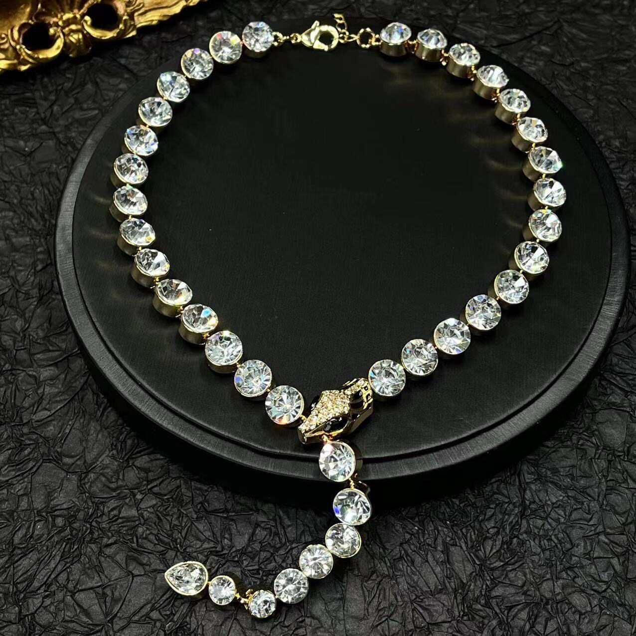 青岛中古vintage大颗水钻Y型长款项链欧美轻奢满钻个性项链饰品