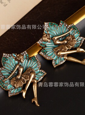 新款镶钻珐琅跳芭蕾舞女孩中古耳钉批发复古时尚轻奢优雅独特耳饰