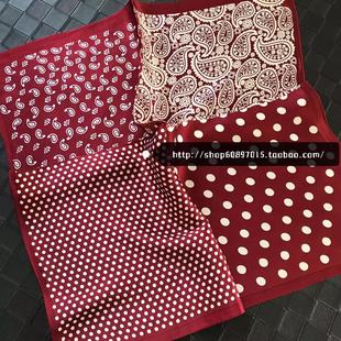 果酱红波点&腰果桑蚕丝缎面装饰小方巾丝绸围巾装饰领巾女春秋