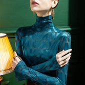 新款 上衣小衫 高领蕾丝打底衫 刺绣格子内搭洋气女装 女修身 2026春季