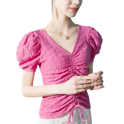 雪纺泡泡袖上衣女短袖洋气