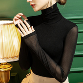 高领网纱打底衫 女内搭长袖 纯色大码 2026秋季 女装 T恤秋冬加绒上衣