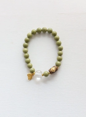 新中式天然阿拉善手链小清新牛油果绿抹茶圆珠手环沉香手串百搭