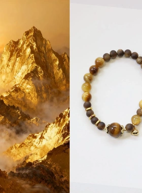 新年招财虎眼石金虎眼沉香木珠手串 小柿子吊坠金黄色手串