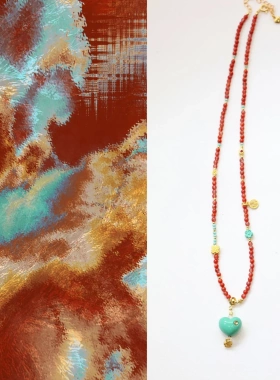 新中式国风项链小众菱镁矿南红项链颈链新年红