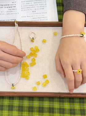 天然蜜蜡桂花珍珠手链项链戒指春夏新款小红薯同款可爱黄色
