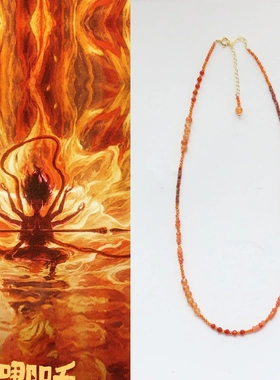 哪吒海报配色天然石项链短款红火颈链手链极简细款项圈