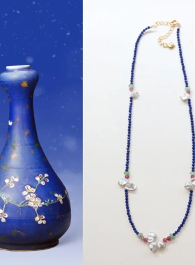 青金石淡水无核花瓣珍珠串珠项链百搭蓝色