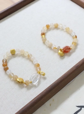 天然水晶黄胶花白水晶聚财添米手串聚财高保色扎基拉姆新中式手链