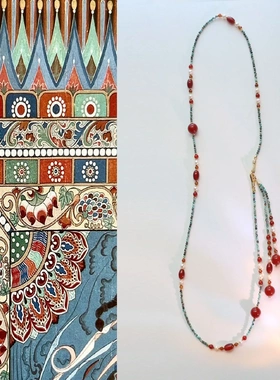 国潮原创手作天然松石玛瑙项链淡水珍珠毛衣链新中式敦煌风串珠