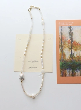 淡水珍珠创意春夏项链短款颈链时髦百搭白色珍珠 铜镀18k保色