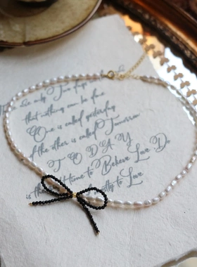 初夏上新天然石串珠锁骨链淡水珍珠饰品手作夸张大蝴蝶结项链