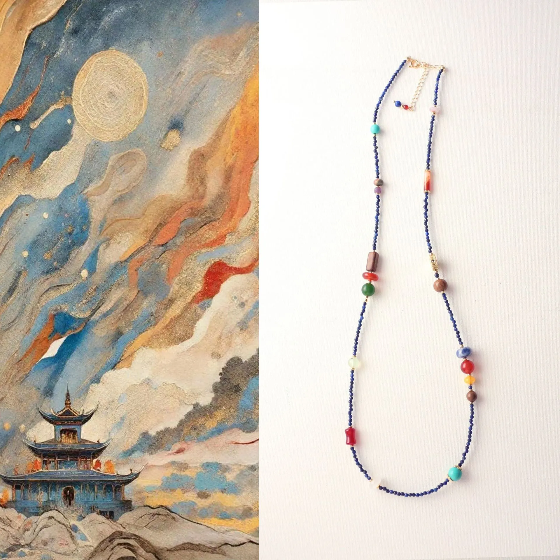 敦煌元素配色多宝手串项链新中式国风原创手作百搭高级感颜值颈链