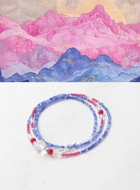 可佩戴唐卡长款项链替换细链天然石串珠项链60cm蓝色手工串珠