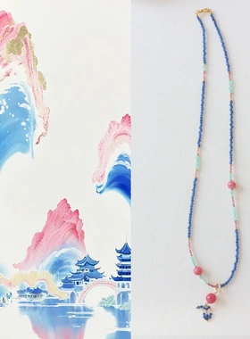 国风手作原创天河猫眼石串珠项链彩色锁骨链毛衣链冷淡风气质百搭