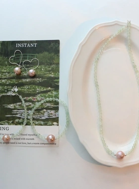 法式轻奢天然淡水粉珍珠项链手链925纯银桃心耳钩甜美复古气质