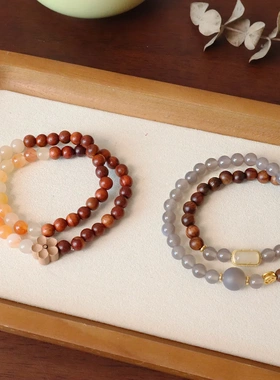 酸树木黑花梨双圈手串金丝玉木质转运珠男款佛珠念珠桃木玛瑙饰品