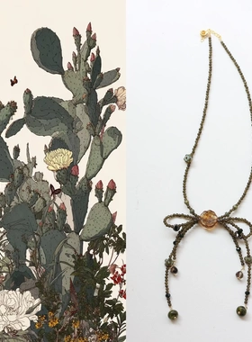 国风仙女多层蝴蝶结锁骨颈链捷克珠花朵夏季短款项链黛绿色