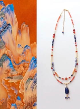 古风红玛瑙项链超高颜值双层吊坠青金石配饰女戒指手链耳饰合集