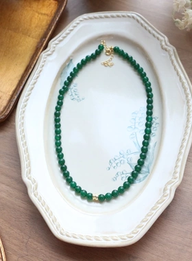 新中式天然绿色玛瑙玉髓串珠项链女百搭高颜值小众夏锁骨颈链饰品