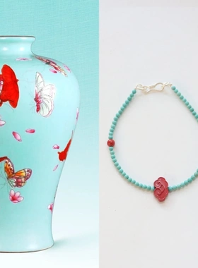 中式国风书香气质松石祥云帝王砂朱砂极简细手链925银手串